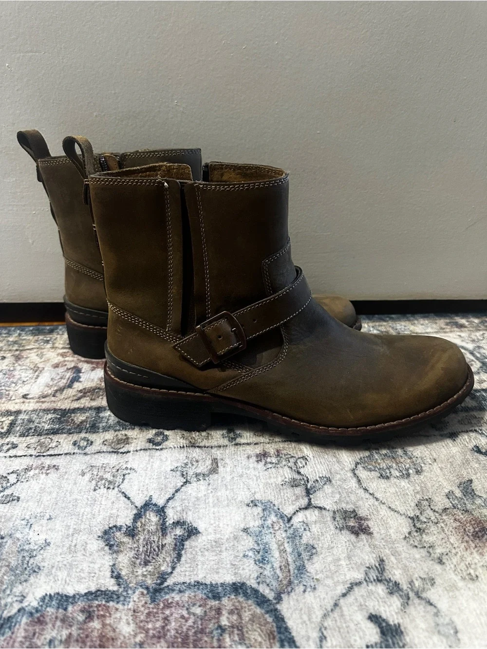 Clarks Men's Brown Leather Ankle Biker Boots Zip Closure Buckle US 11 M